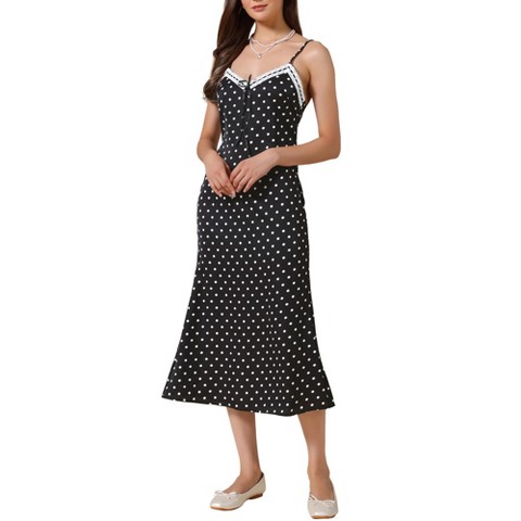 Женские платья INSPIRE CHIC Women's Polka Dots Summer Sleeveless V Neck Spaghetti Straps A-Line Maxi Dresses Small Black