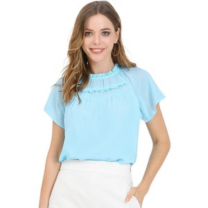 Allegra K Women's Chiffon Ruffle Collar Short Sleeve Top - 1 of 4
