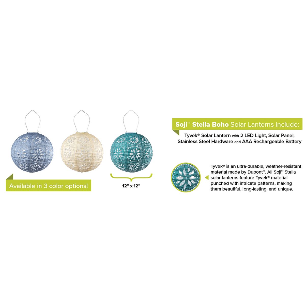 Allsop® Home Garden Soji™ Stella Boho Globe 12-In. Tyvek® Solar Lantern in Off-White - thumbnail 5