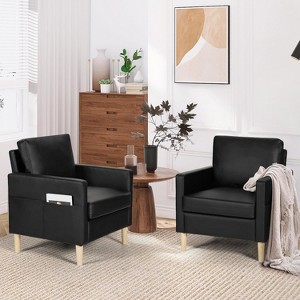 TYBOATLE Faux Leather Accent Chair, Mid-Century Upholstered Reading Armchair with Pockets (Black) - 1 of 4