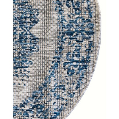 Azure Blue Round Stain-Resistant Outdoor Area Rug