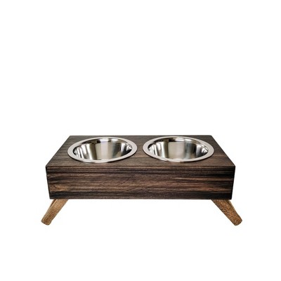 Pawhut 23 Modern Decorative Dog Bone Wooden Heavy Duty Pet Food Bowl  Elevated Feeding Station - White : Target