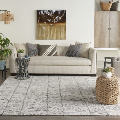 Artisanal Grey and White Hand-Tufted Wool Rectangular Area Rug, 8'3" x 11'6"
