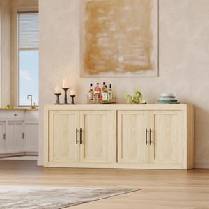 Sideboard Buffet Cabinet with 4 Doors, Farmhouse Modern Accent Cabinet with Storages, Console Credenza Natural wood color - 1 of 4