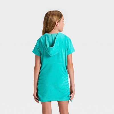 Детские купальники Cat & Jack Girls' Side Cinched Terry Zip-Up Swimsuit Cover-Up - Cat & Jack™ Turquoise Blue S — фото 2