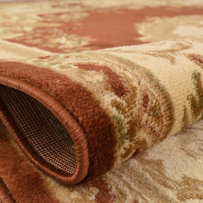 Brick Red and Ivory Floral Synthetic 4' x 6' Area Rug