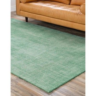 Handmade Ivory and Green Wool Rectangular Area Rug