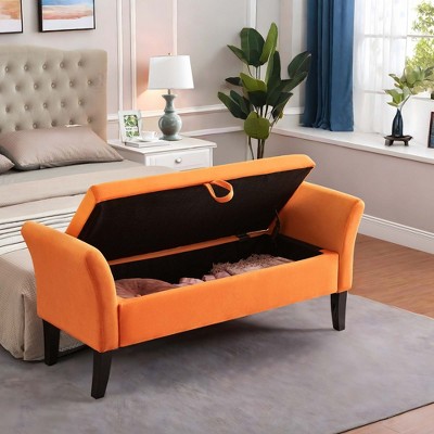 NicBex Modern 51.5" Velvet Fabric Storage Bench with Curved Arms for Bedroom and Living Room