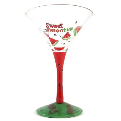Home Essentials Hand Painted 5 Ounce Sweet Melontini Martini Glass, Set of 2