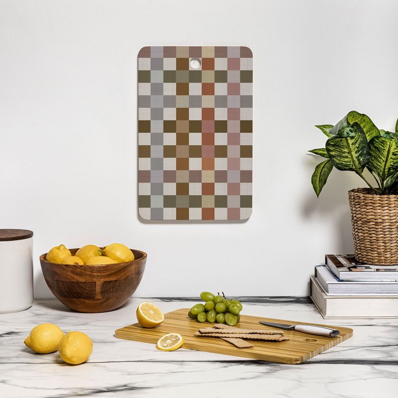Ninola Design Multicolored Checker Natural Cutting Board Rectangle - Deny Designs, 3 of 4