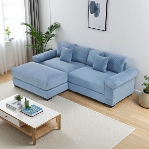 92" Corduroy Cloud L-Shaped Modular Sectional Sofa with Thick Cushions & Ottoman - 1 of 4