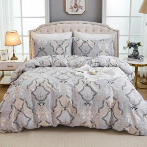 Cotton Duvet Cover Set – 100% Washed Cotton Reversible Floral Bedding with Zipper Closure, Soft Breathable 3-Piece Set - 1 of 4