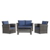 4-Piece Outdoor Patio Set PE Rattan Sectional Sofa with Tempered Glass Coffee Table & Cushions, Blue Wicker Furniture - 4 of 4