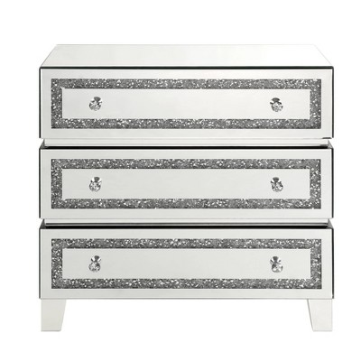 32" White Mirrored Glam Cabinet with Faux Diamond Inlay