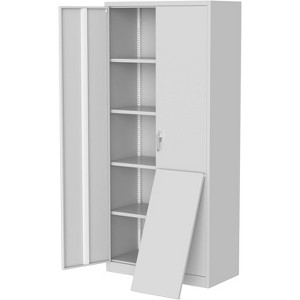 71" Tall Metal Storage Cabinet with Locking Doors | 4 Adjustable Shelves & Leveling Feet | for Pantry, Garage, Bedroom, Office, Craft Room, White - 1 of 4