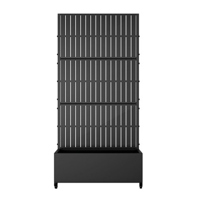 Lirago 6 ft. H x 3 ft. W Metal Planter Box privacy screen Garden Bed with Trellis and Wheels - Black