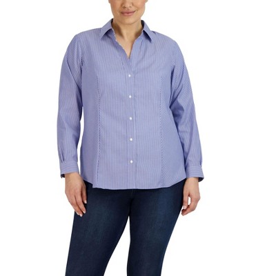 Jones New York Plus Size Striped Easy-Care Button-Up Shirt - 1X