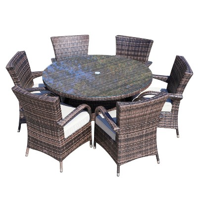 Round wicker dining set isolated on white background