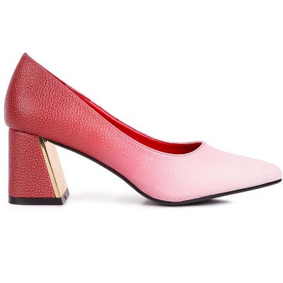 Harlow Metallic Accent Block Heel Women Pumps