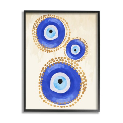 Stupell Industries Round Blue Evil Eye Pattern Lustrous Dotted Detail Black Framed Giclee Art