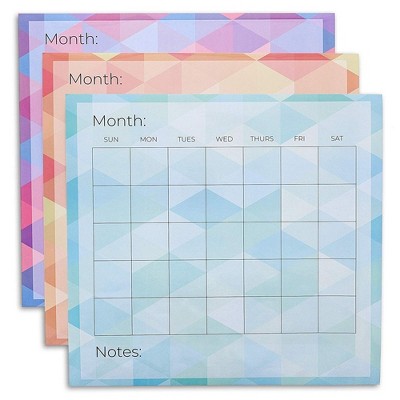 6 Packs Adhesive Blank Monthly Dry Erase Wall Calendar for Schedules Reminders Notes To Do List Home Office, 3 Assorted Colors, 14 x 12.5 inches