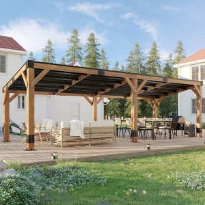AMERLIFE 10 x 20 FT Solid Wood Gazebo with Metal Hardtop, Grill Canopy Pergola, Natural Spruce - 1 of 4