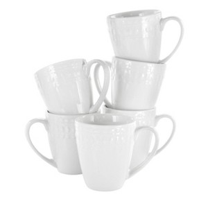 8oz 6pk Porcelain Cara Cup Set White - Elama: Coffee & Tea Cups, Microwave & Dishwasher Safe, Service for 6 - 1 of 4
