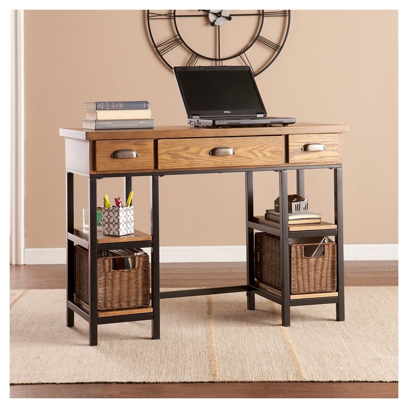 Sabrina Desk Weathered Gray/Natural Brown/Black with Brushed Silver Pulls - Aiden Lane, 3 of 5
