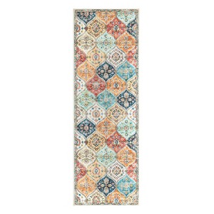 Washable Vintage Floral Living Room Bedroom Rugs, Distressed Print Farmhouse Carpet for Dining Room Kitchen, Retro Accent Home Decor Rugs - 1 of 4