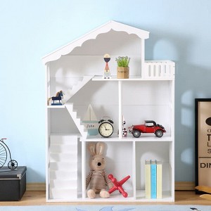 Angel Sar Kids Dollhouse Bookshelf, 3-Tier Wooden Toy House Bookcase with Open Design, Storage and Play Combination for Children Aged 3 and Up - 1 of 4