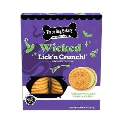 Three Dog Bakery Halloween Wicked Lick'n Cookie with Vanilla Flavor Creme Crunchy Dog Treats - 13oz