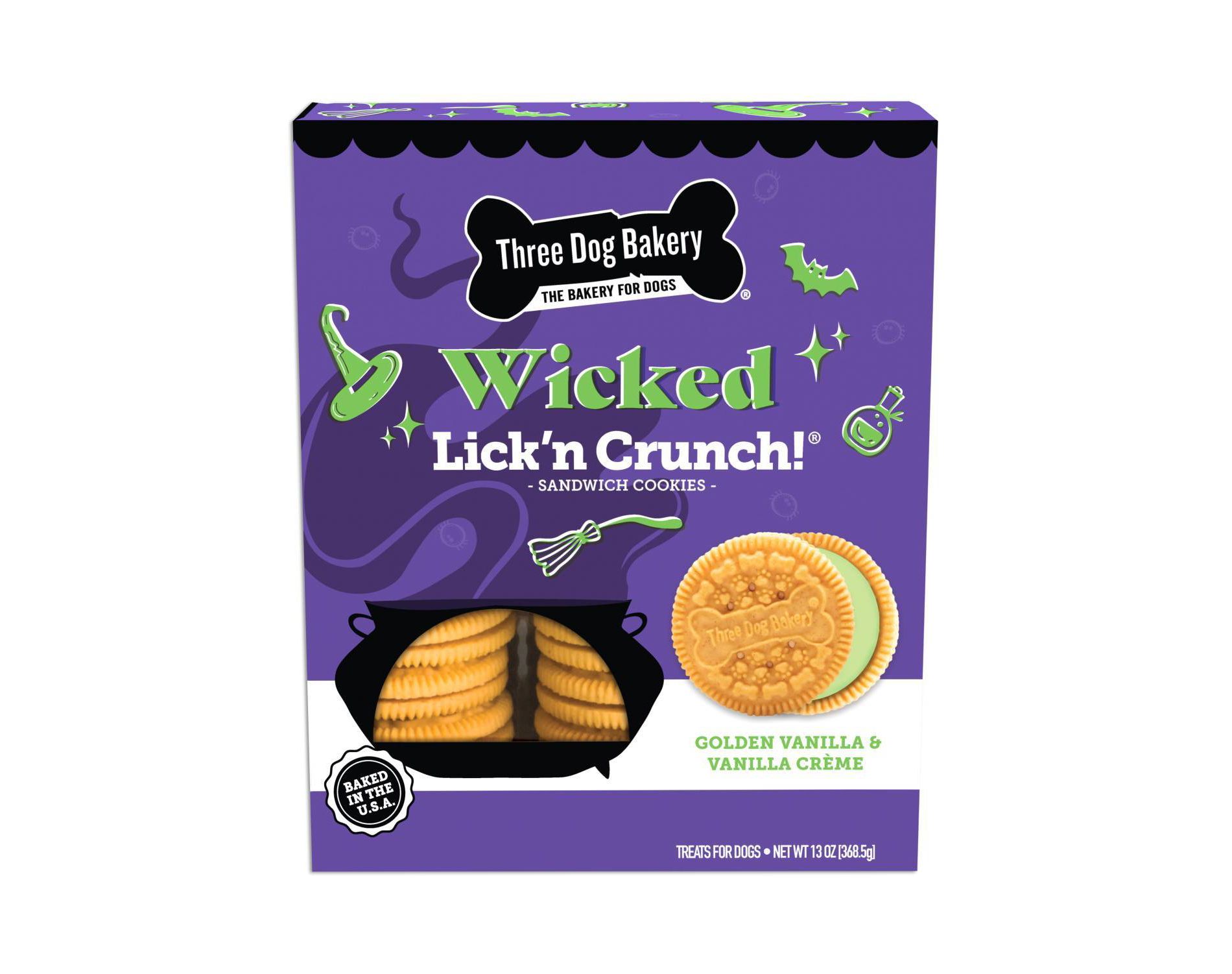 Three Dog Bakery Halloween Wicked Lick'n Cookie with Vanilla Flavor Creme Crunchy Dog Treats - 13oz