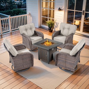 Buenhomino 5 Piece Patio Furniture Set,Wicker Swivel Rocker Patio Chairs Set of 4 with 30'' Fire Pit Table Outdoor Furniture Set - 1 of 4