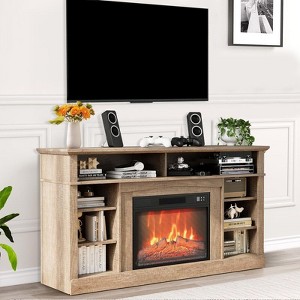 Coolmee 58 inch Electric Fireplace TV Stand for 65 inch TV, 3D Realistic LED Flames, Entertainment Center, TV Console with Open-Shelf Storage - 1 of 4