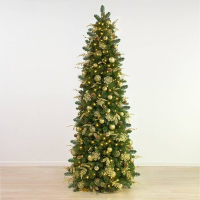 7.5ft Easy Treezy Pre-Lit LED Golden Metallic Pre-Decorated Easy Setup Slim Christmas Tree