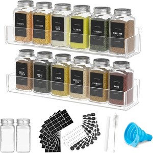 Attop Adhesive Acrylic Spice Rack Organizer (Clear, 2-Pack) – 12 Glass Jars, 238 Labels, Funnel & Chalk Marker for Cabinets/Pantry Doors - 1 of 4