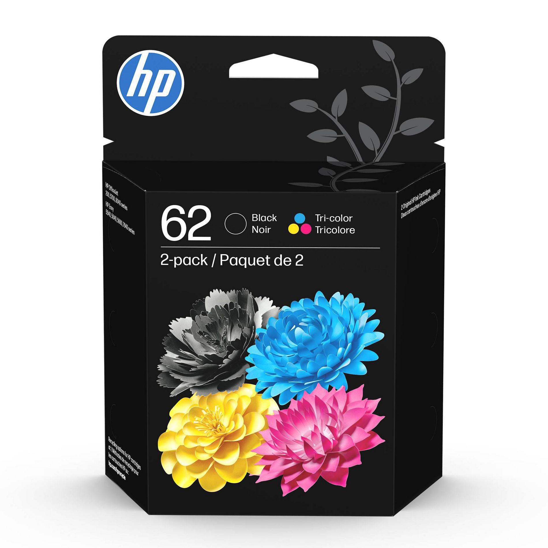 HP 62 Ink Series - 2-pack Black/Tri-color Ink Cartridges: Standard Yield Printer Ink Set