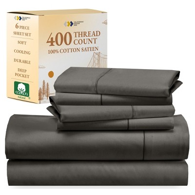 6 Piece Sheet Set with 4 Pillowcases - 400 Thread Count 100% Cotton Sateen - Deep Pocket by California Design Den