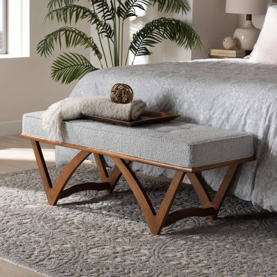 Chenoa Fabric And Wood Bench Light Gray walnut Brown Baxton