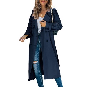 Imily Bela Womens Windproof Double Breasted Classic Lapel Slim Long Trench Coat with Belt - 1 of 4