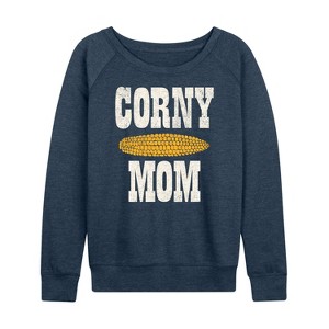 Women's - Instant Message - Valentine's Day Corny Mom Lightweight French Terry Wide Neck Long Sleeve Shirt - 1 of 4