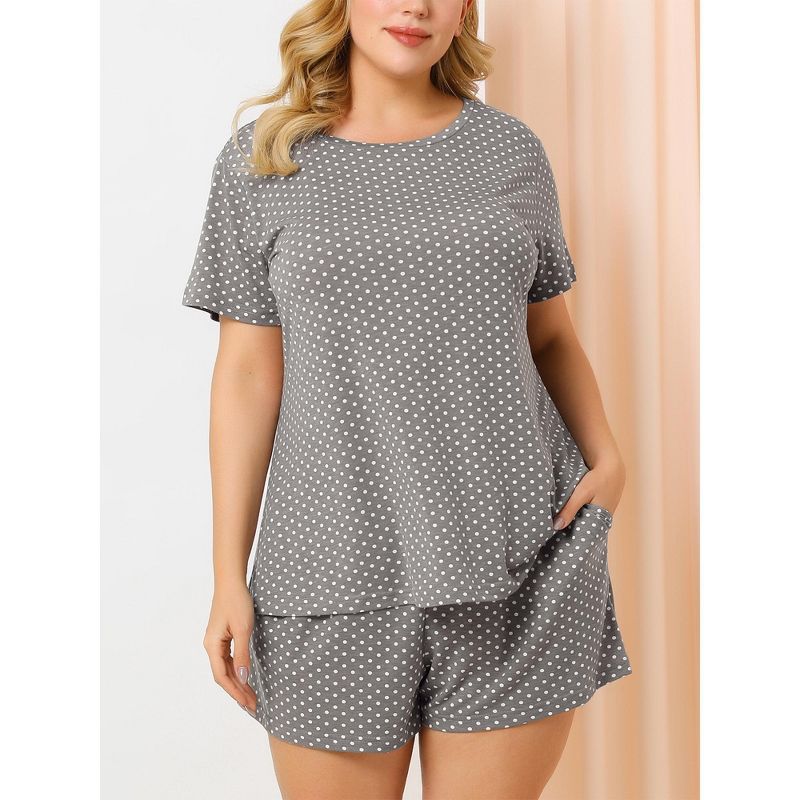 Agnes Orinda Women's Plus Size Short Sleeve Shirt and Shorts Pajamas Set Polka Dots Sleepwear, 2 of 7