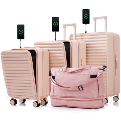 YONWAY Luggage Set 3 Piece ABS+PC Hardshell Suitcase Set,Carry on Luggage with USB Port & Cup Holder,TSA Lock,silent spinner wheels, for Men & Women
