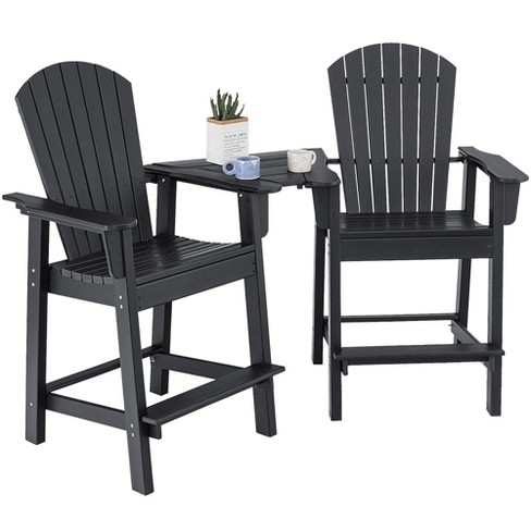 2pcs HDPE Tall Adirondack Chair Barstools Connecting Tray Patio Footrest Black