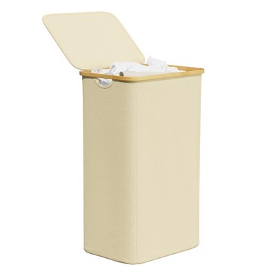 Laundry Hamper with Lid features Bamboo Handle-SpaceAid