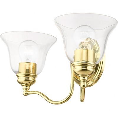 Elegant Polished Brass 2-Light Vanity with Clear Glass Shades