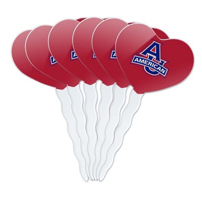 American University Primary Logo Heart Love Cupcake Picks Toppers Decoration Set of 6