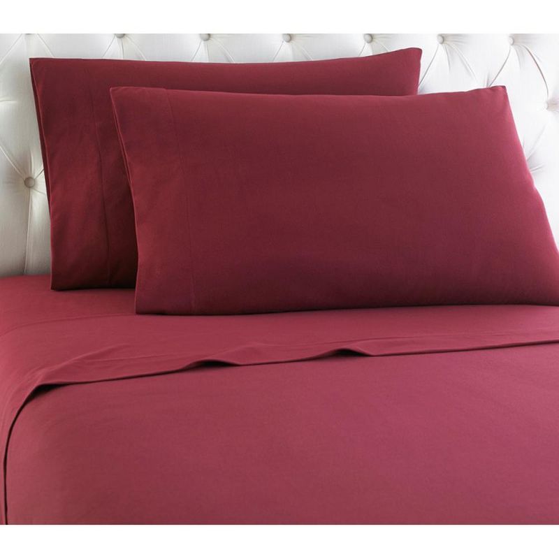 Micro Flannel Shavel Durable & High Quality Luxurious Sheet Set Including Flat Sheet, Fitted Sheet & Pillowcase, Twin XL - Wine, 1 of 4
