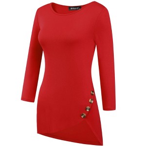 Allegra K Women's 3/4 Sleeve Round Neck Button Decor Casual Stretchy Tunic Tops - 1 of 4