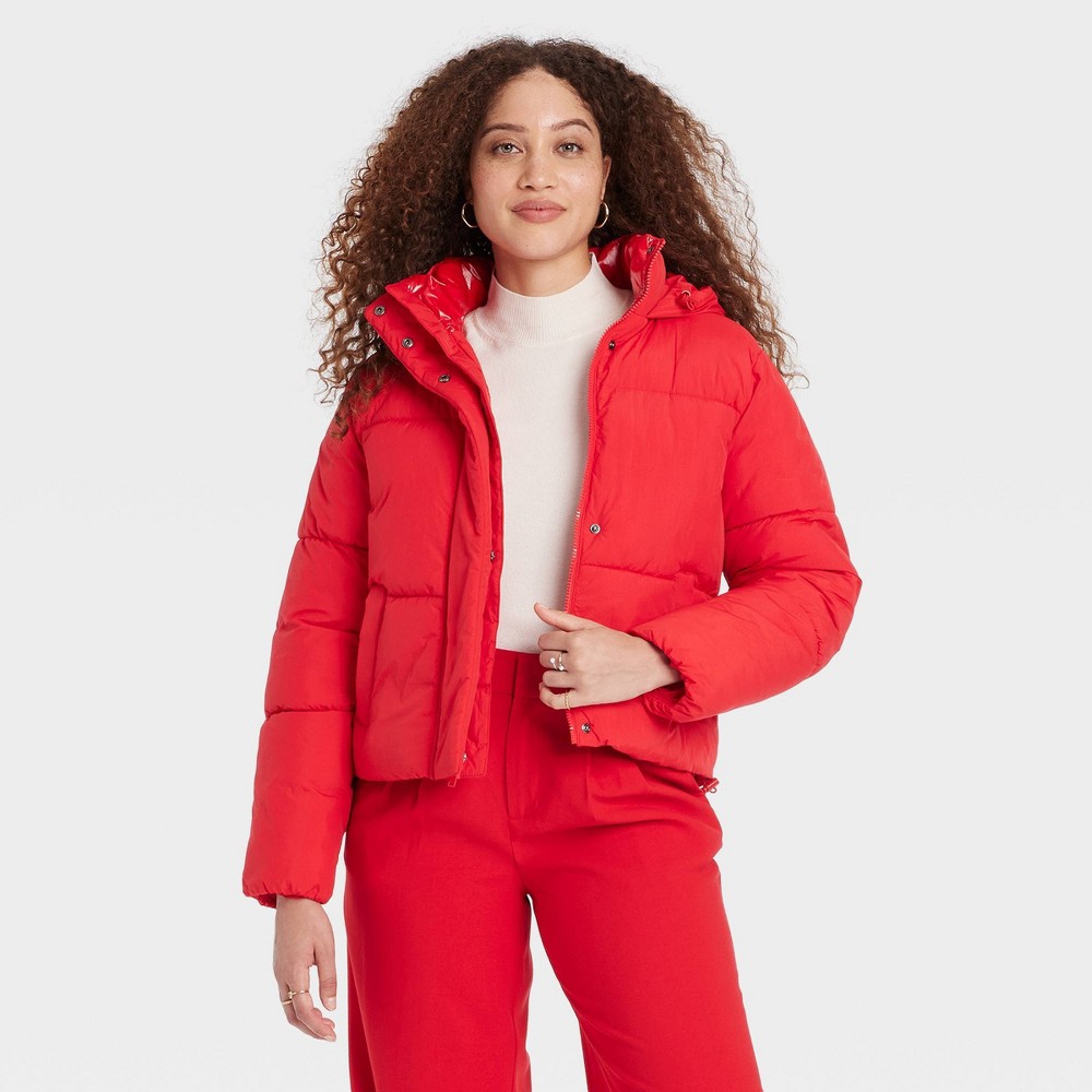 Women's Nylon Puffer Jacket - A New Day™ Red L